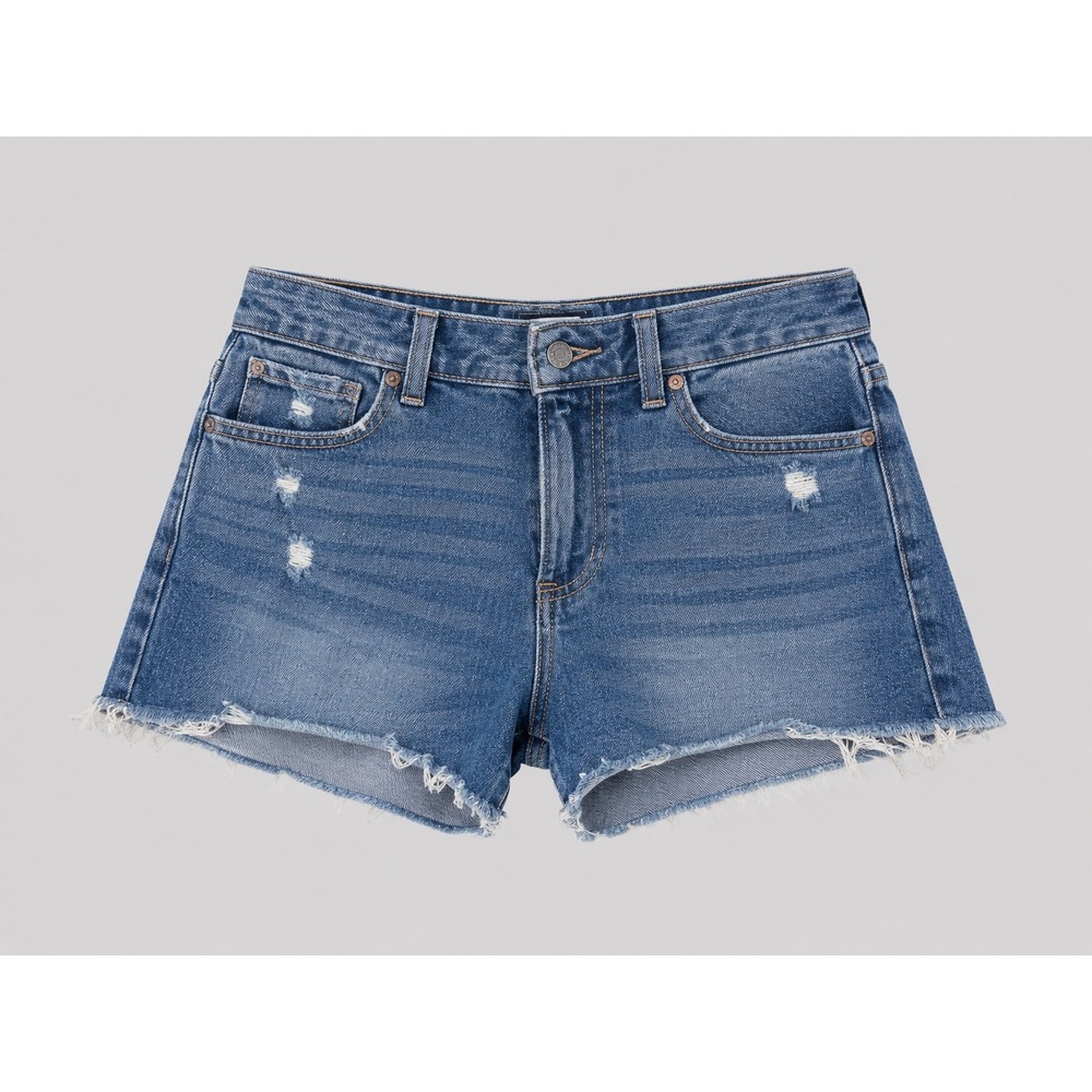 Hollister‎ Curvy Ultra High-Rise Mom Shorts 5 W27 Medium Wash Distressed Denim